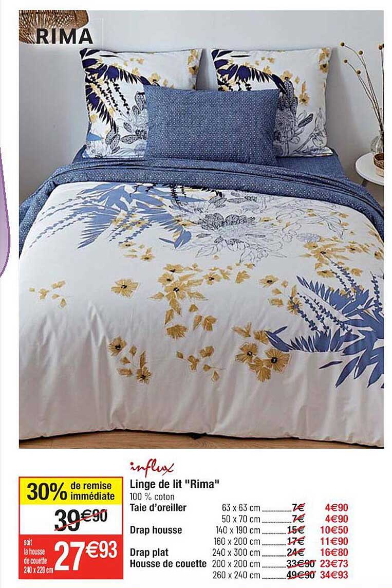 linge de lit "rima", taie d'oreiller, drap housse, drap plat, housse de couette influx