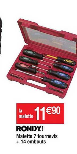 malette 7 tournevis + 14 embouts rondy