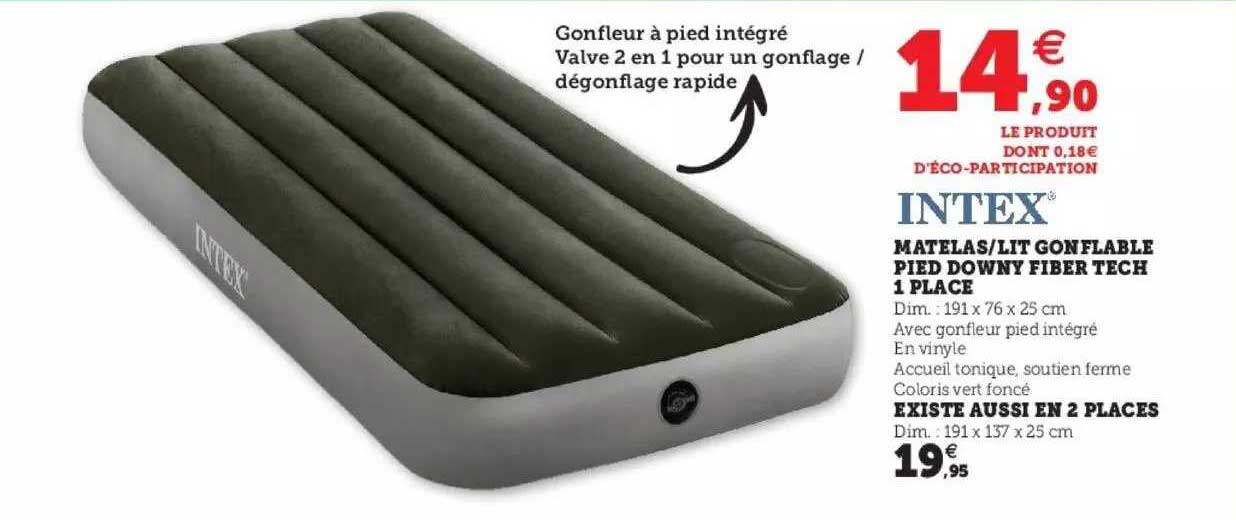 matelas-lit gonflable pied downy fiber tech 1 place, 2 places