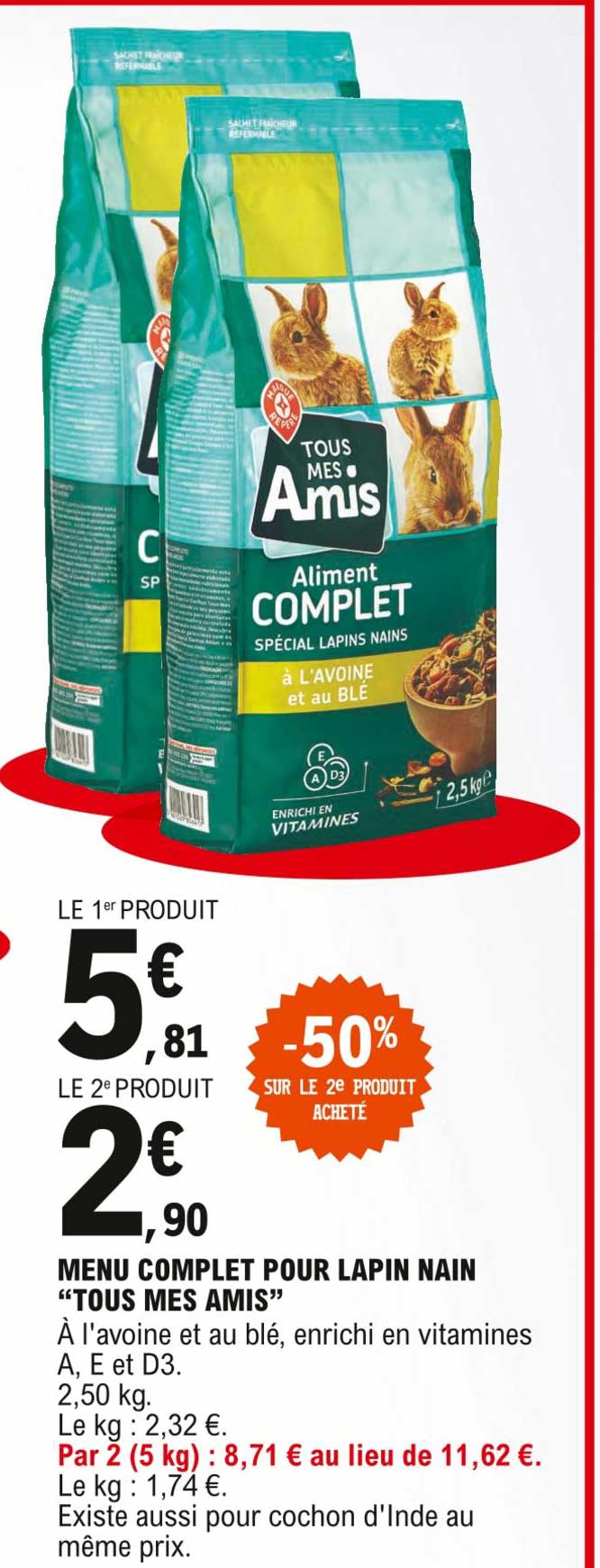 menu complet pour lapin nain "tus mes amis"