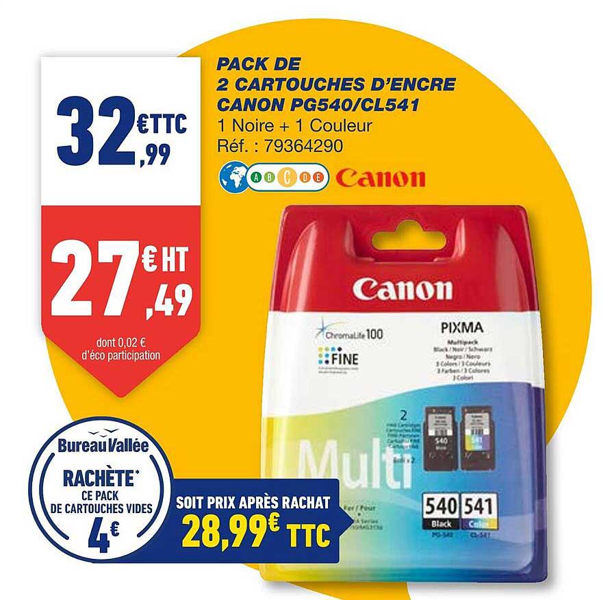 pack de 2 cartouches d'encre canon pg540-cl541
