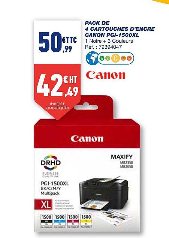 pack de 4 cartouches d'encre canon pgi-1500xl