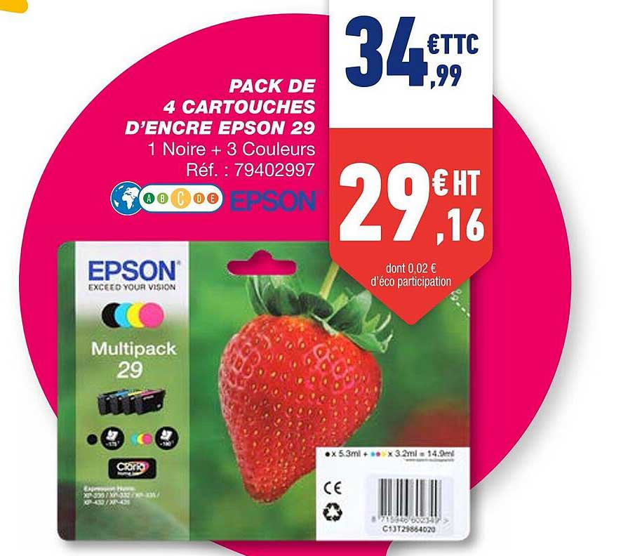 pack de 4 cartouches d'encre epson 29