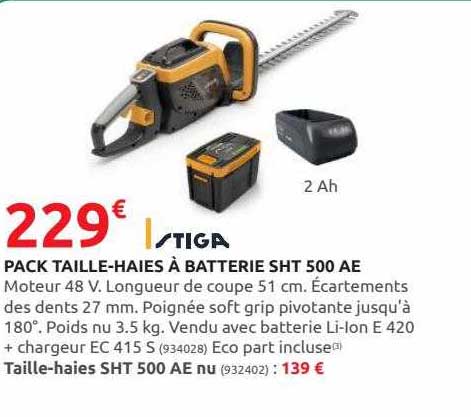pack taille-haies à batterie sht 500 ae stiga