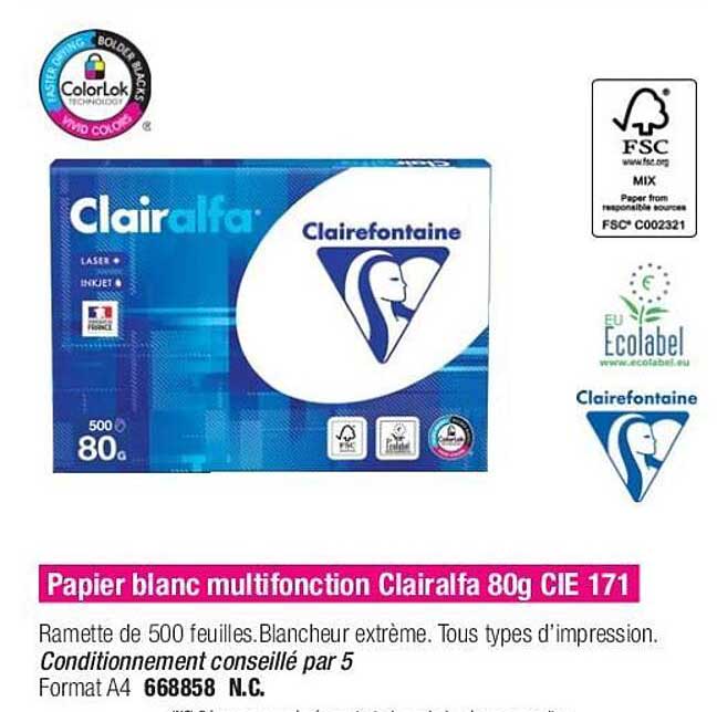papier blanc multifonction clairalfa 80g cie 171