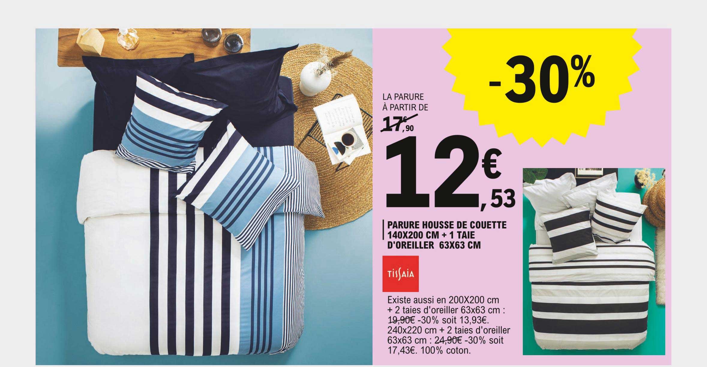 parure housse de couette 140 x 200 cm + 1 taie d'oreiller 63 x 63 cm tissaia