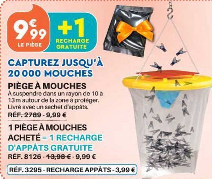 piège à mouche 1 piège à mouche acheté = 1 recharge d'appâts gratuite