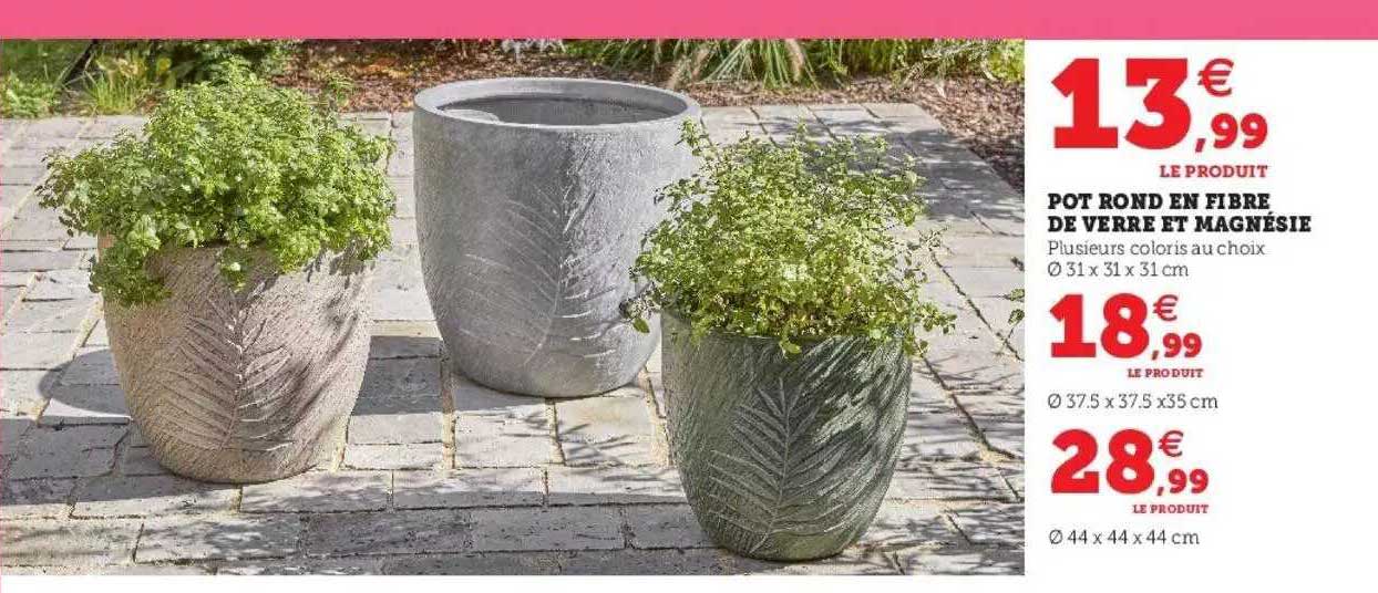 pot rond en fibre de verre et magnésie