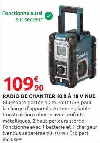 radio de chantier 10.8 à 18 v nue makita