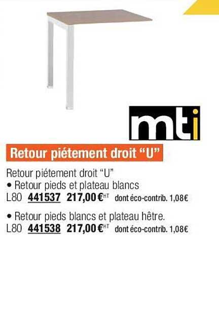 retour piétement droit "u"