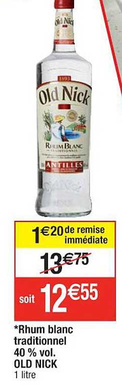 rhum blanc traditionnel 40% vol. old nick