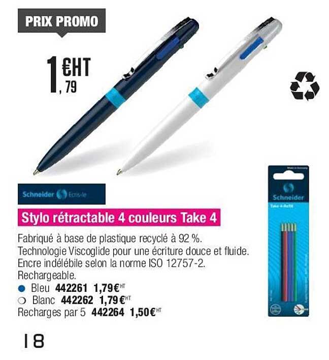stylo rétractable 4 couleurs take 4