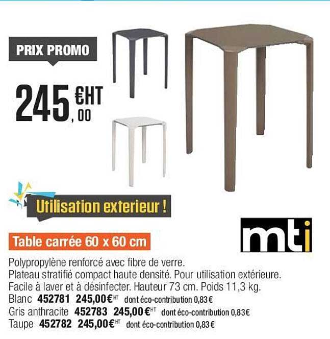 table carrée 60x60 mti