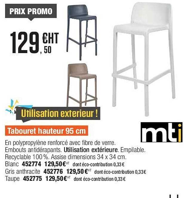 tabouret hauteur 95 cm mti