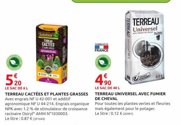 terreau cactées et plantes grasses terreau universel avec fumier de cheval