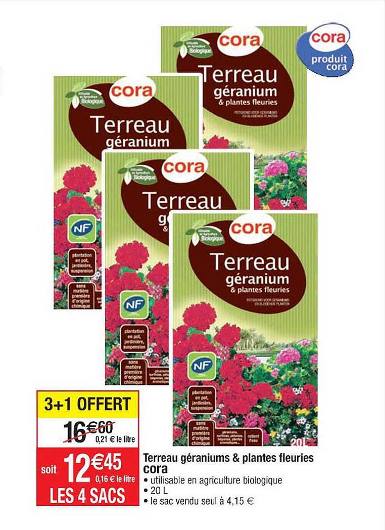 terreau géraniums & plantes fleuries cora