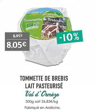 tommette de brebis lait pasteurisé val d'ormèze