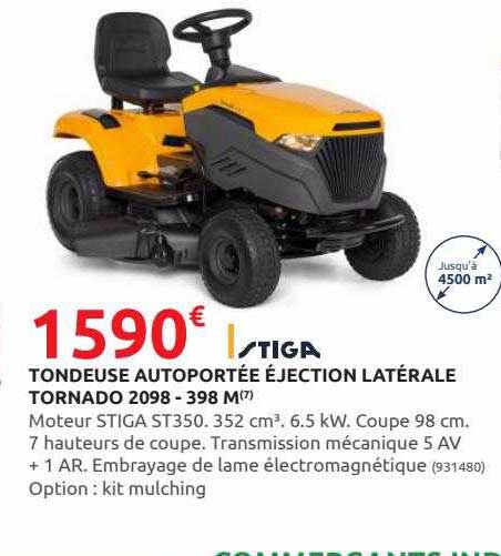 tondeuse autoportée éjection latérale tornado 2098 - 398 m stiga
