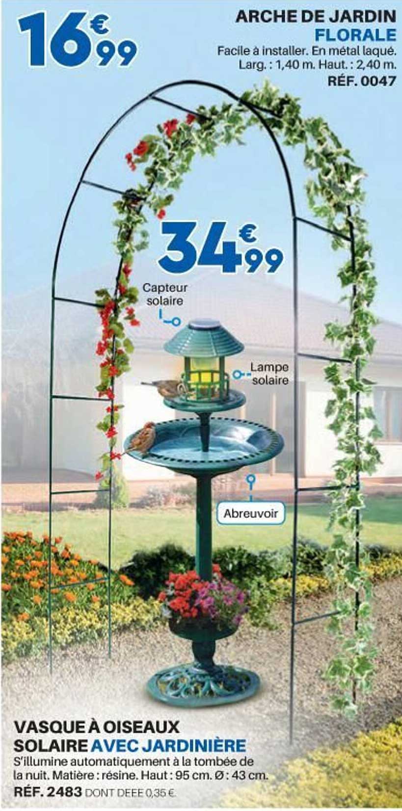 Vasque à Oiseaux Solaire Avec Jardinière Arche De Jardin Florale