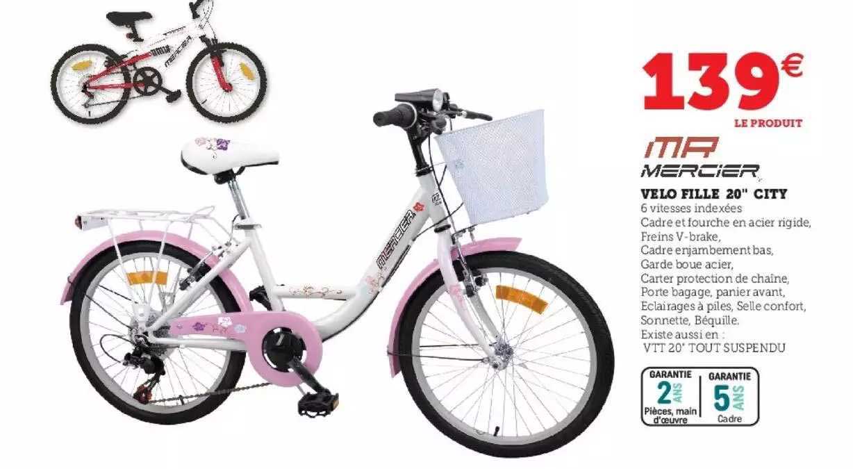 vélo fille 20" city mercier