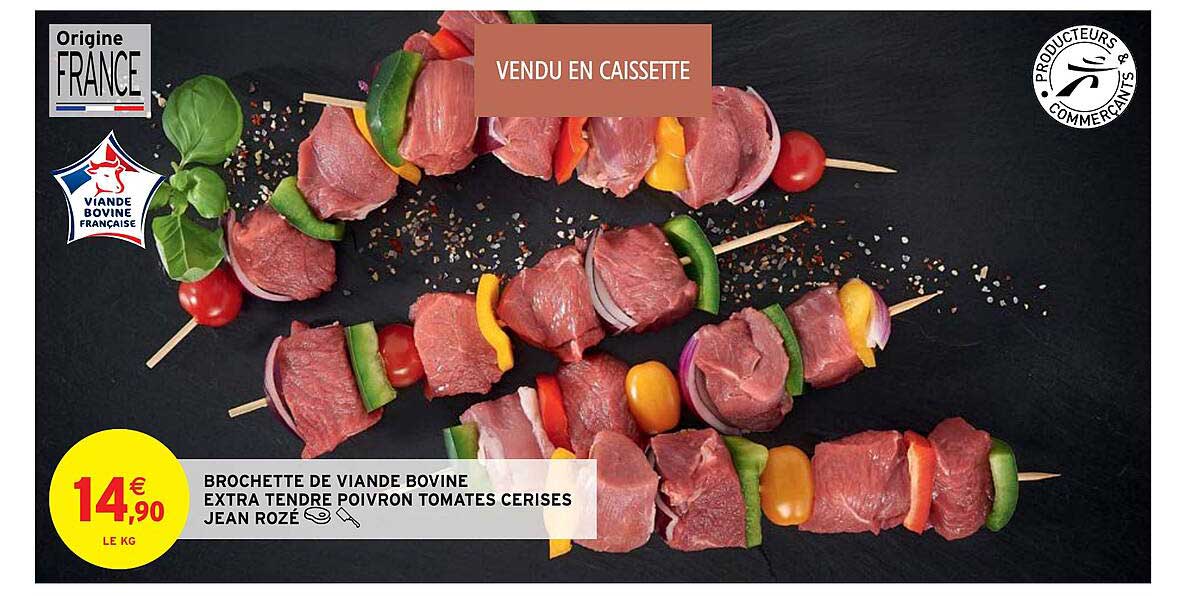 brochette de viande bovine extra tendre poivron tomates cerises jean rozé
