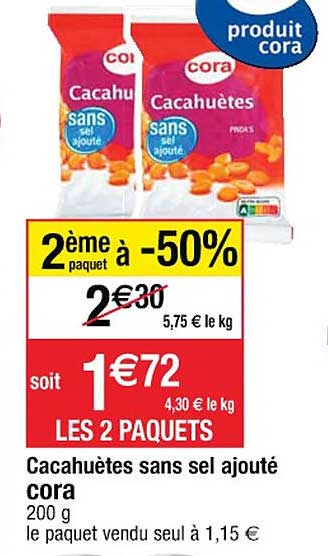 cacahuètes sans sel ajouté cora