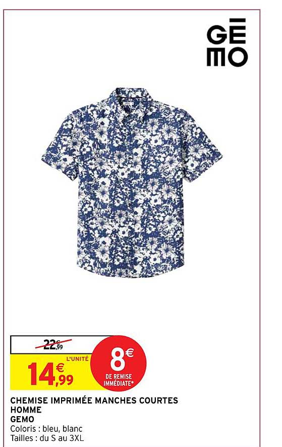 Chemise Imprimé Manches Courtes Homme Gemo