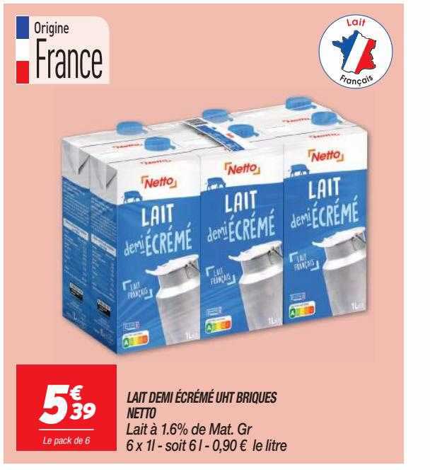 Lait Demi écrémé Uht Briques Netto