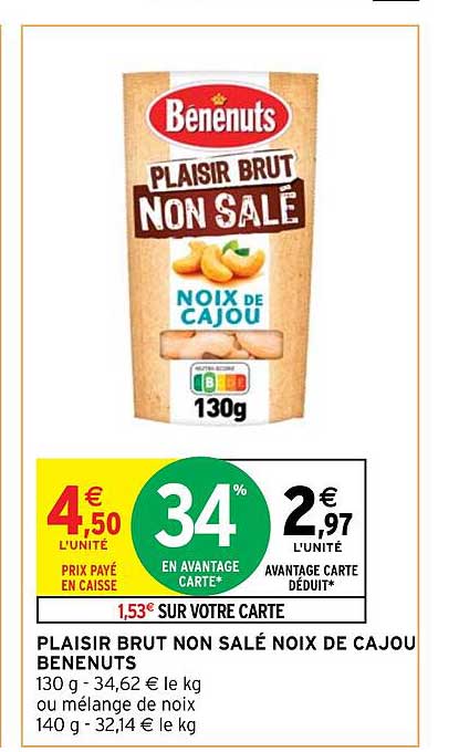 plaisir brut non salé noix de cajou benenuts