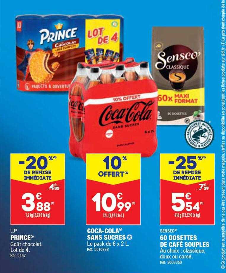 prince lu, coca-cola sans sucres, 60 dosettes de café souples senseo