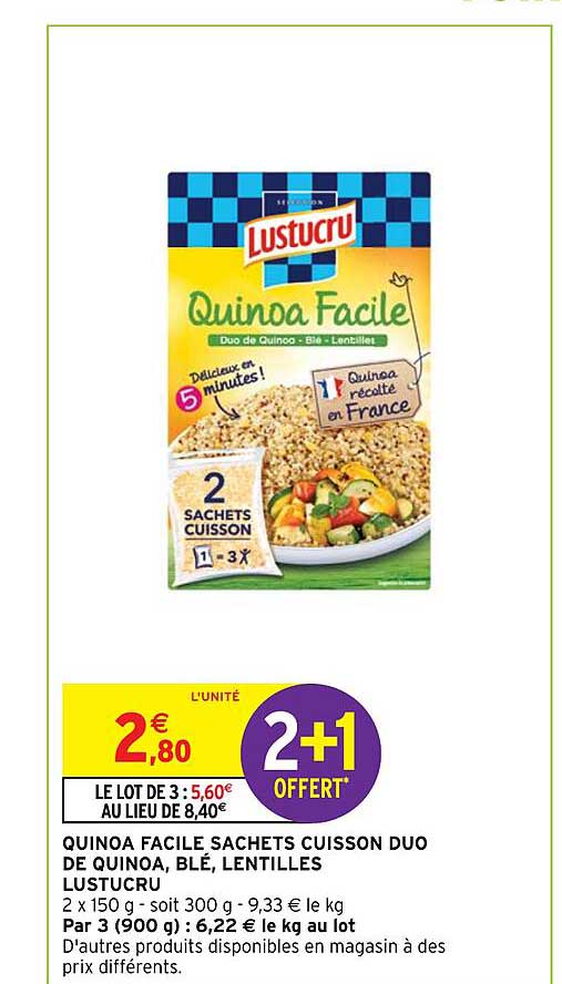 Quinoa Facile Sachets Cuisson Duo De Quinoa, Blé, Lentilles Lustucru