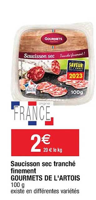 saucisson sec tranché finement gourmets de l'artois