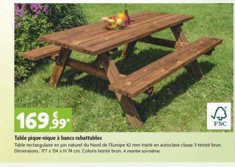 table pique-nique à bancs rabattables