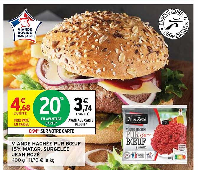 viande hachée pur bœuf 15% mat.gr. surgelée jean rozé
