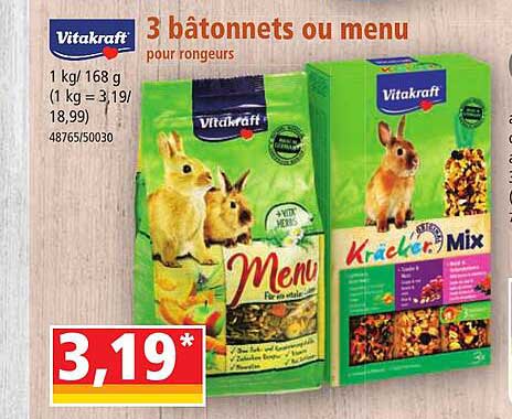 3 bâtonnets ou menu pour rongeurs vitakraft