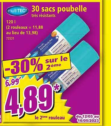 30 sacs poubelle très résistants multitec