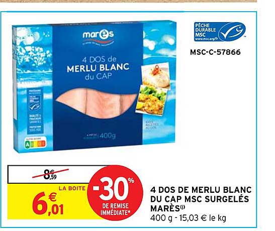 4 Dos De Merlu Blanc Du Cap Msc Surgelés Marès