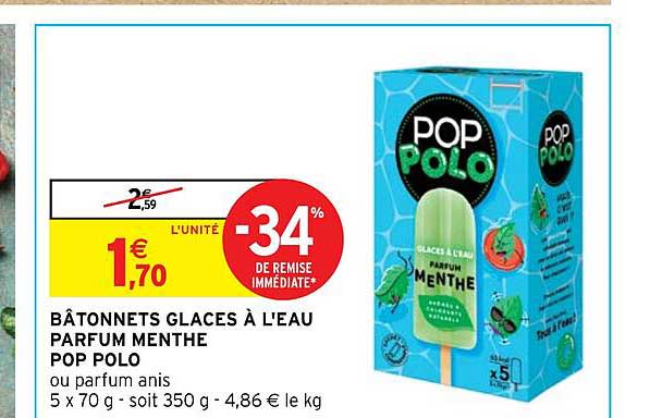 bâtonnets glaces à l'eau parfum menthe pop polo