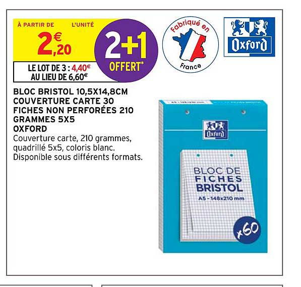 blco bristol 10,5 x 14,8 cm couverture carte 30 fiches non perforées 210 grammes 5 x 5 oxford