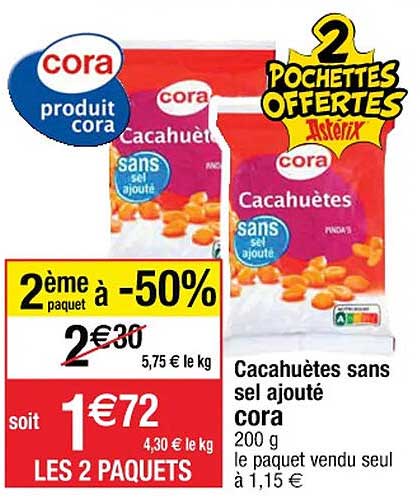 cacahuètes sans sel ajouté cora