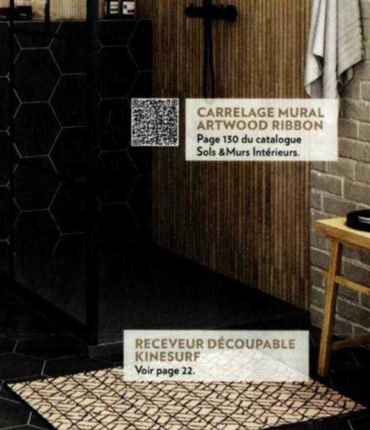 carrelage mural artwood ribbon, receveur découpable kinesurf