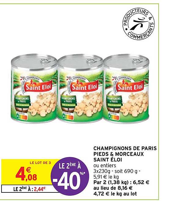 champignons de paris pieds & morceaux saint éloi