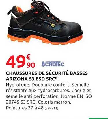 chaussures de sécurité basses arizona s3 esd src