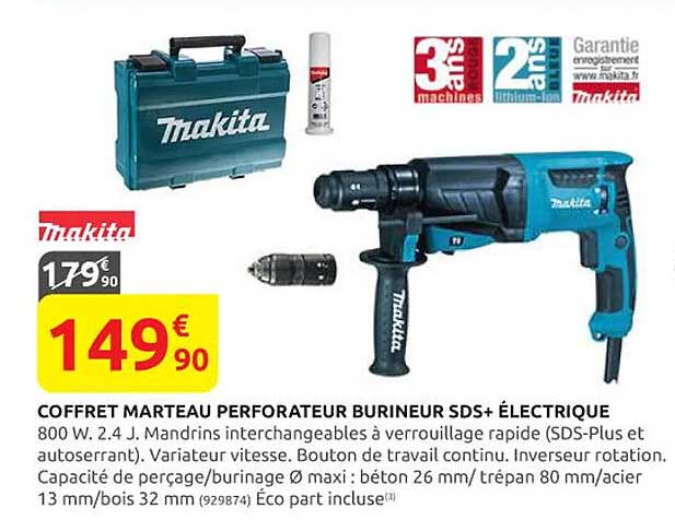 coffret marteau perforateur burineur sds+ électrique makita