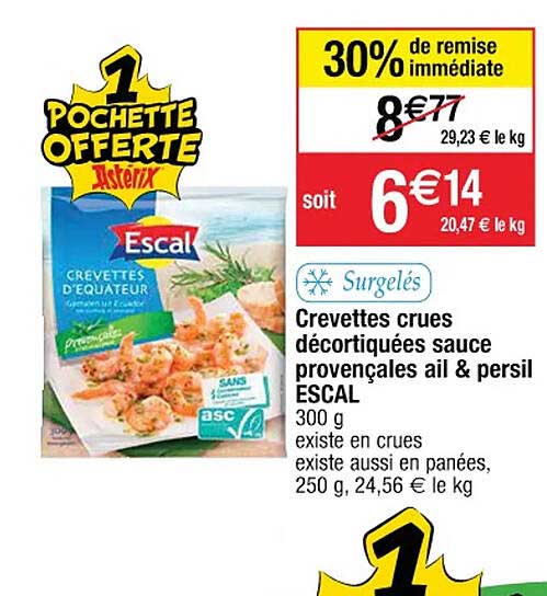 Crevettes Crues Décortiquées Sauce Provençales Ail & Persil Escal