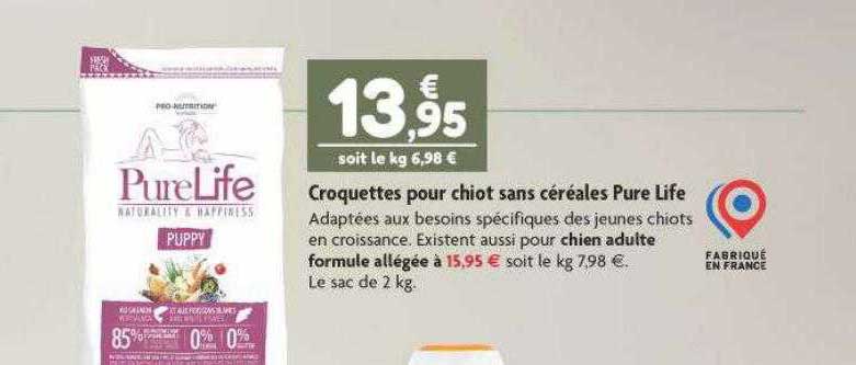croquettes pour chiot sans céréales pure life