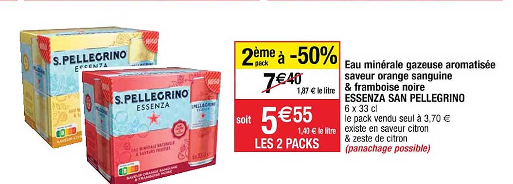 eau minérale gazeuse aromatisée saveur orange sanguine & framboise noire essenza san pellegrino