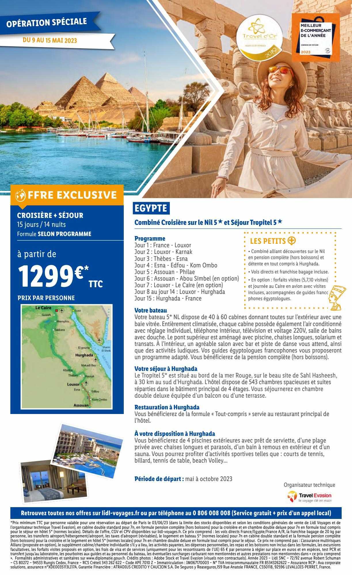 egypte : combiné croisière sur le nil 5* et séjour tropitel 5*