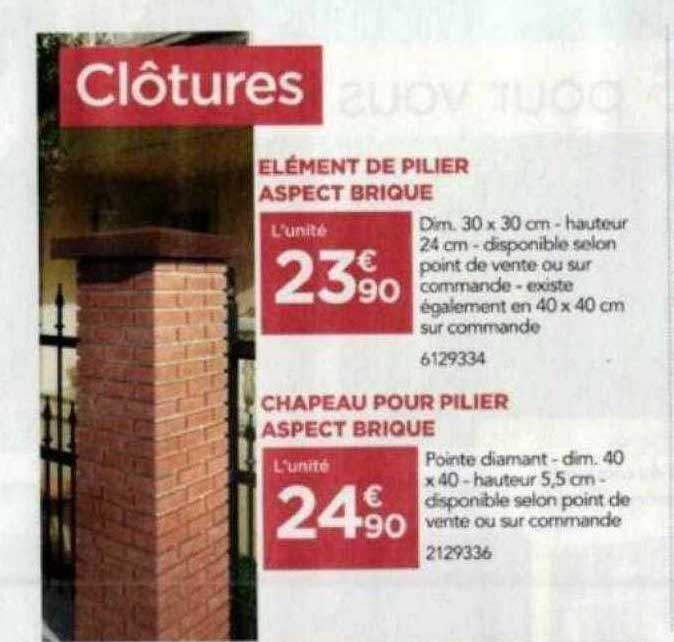 élément de pilier asperct brique, chapeau pour pilier aspect brique