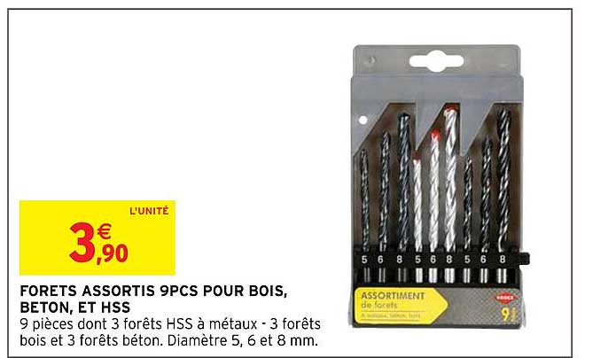 forêts assortis 9 pcs pour bois, béton, et hss